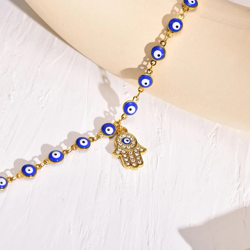 Fatima Hamsa Hand Evil Blue Eye Charm Anklet